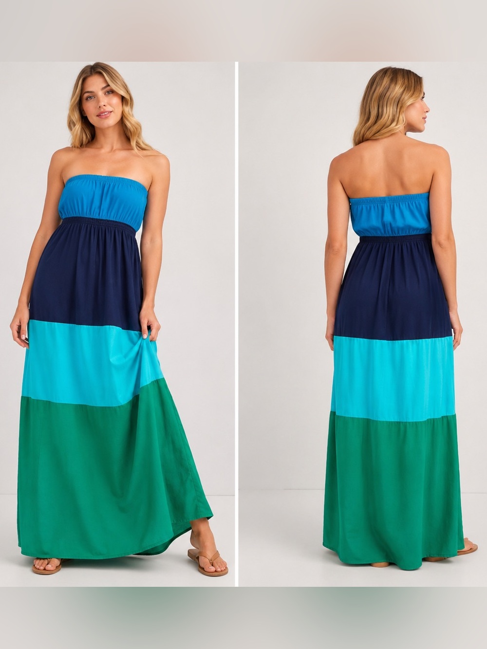 GAP Colorblock Maxi Skirt in Navy, Teal, and Green
